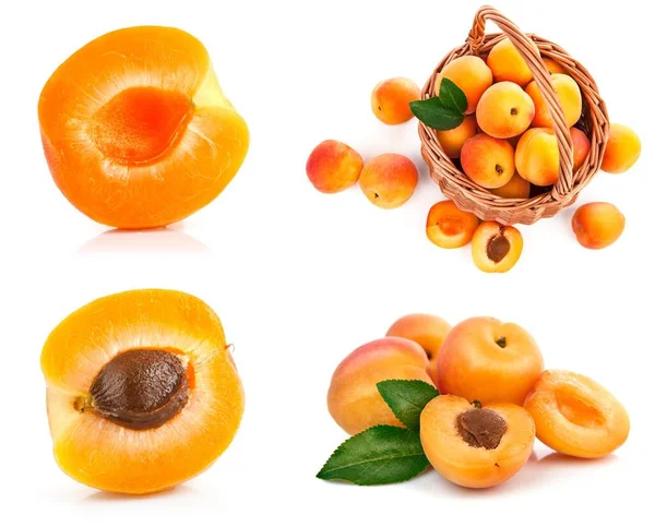Collage Mix Set Part Fruits Apricot Isolated White Background — Stock Photo, Image
