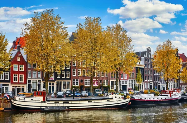 Bridge Channel Amsterdam Netherlands Houses River Amstel Landmark Old European — Stock Photo, Image