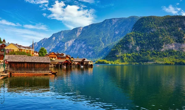 Hallstatt Rakousko Starožitná Proslulá Vesnice Jezera Hallstattersee Mezi Alpskými Rakouskými — Stock fotografie