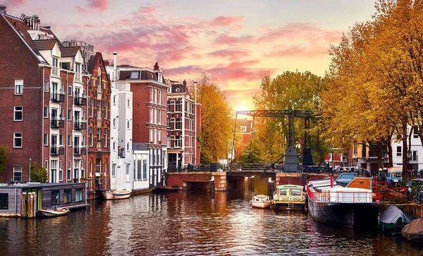 Amsterdam Pays Bas Vue Panoramique Ville Hollandaise Automne Célèbre Canal — Photo