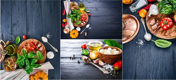 Collage Mix Set Aus Gemüse Und Gewürzen Zutat Zum Kochen — Stockfoto