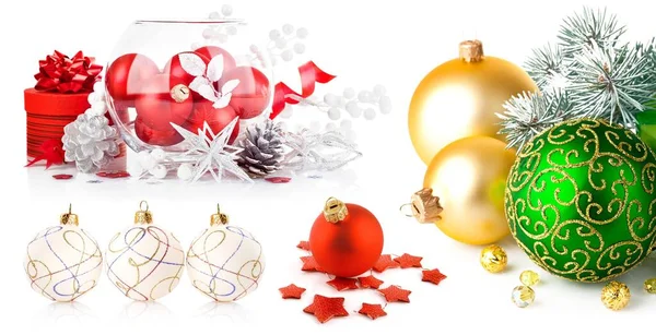 Collage Mix Set Christmas Holiday Blue Ball Isolated White Background — Stock Photo, Image