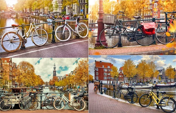 Conjunto Mistura Colagens Bike Canal Amsterdam City Paisagem Pitoresca Cidade — Fotografia de Stock