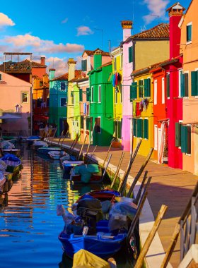 Venedik 'teki Burano Adası, Veneto Bölgesi, İtalya