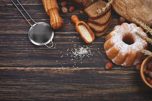 Fresh Homemade Bread Cake Sugar Crispy Baking Rustic — Stock Photo, Image