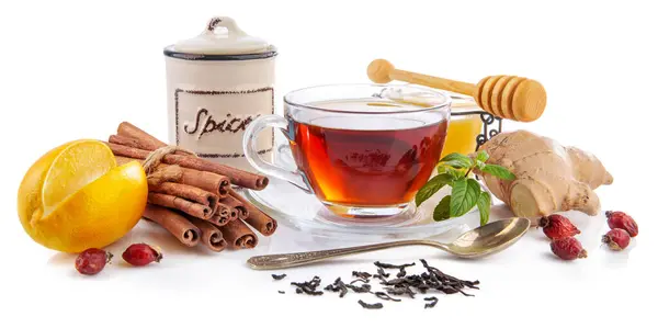 Cup Tea Ginger Spice Mint Still Life Hot Drink — Stock Photo, Image