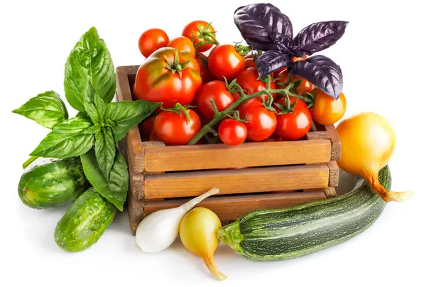 Fresh Vegetables Basket Isolated White Background — Stock Photo, Image