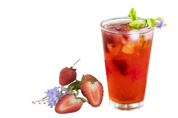Pflanzliche Gesunde Getränke Geeister Erdbeersaft Für Die Gesundheit Mit Fruchtanordnung — Stockfoto