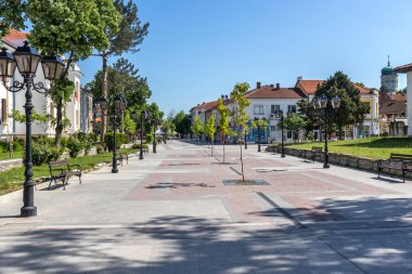 VIDIN, BULGARIA - 23 Mayıs 2021: Bulgaristan 'ın Vidin kentindeki Tipik İnşaat ve Sokak