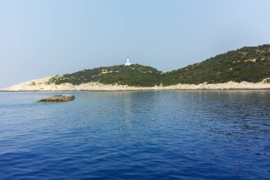 Lefkada, İyon Adaları, Yunanistan 'ın kıyı şeridinin inanılmaz panoramik manzarası