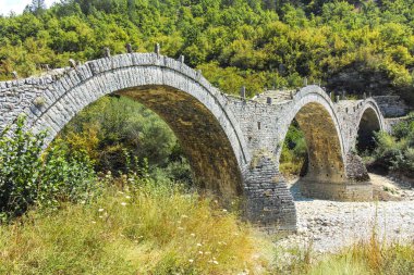 Pindus Dağları 'ndaki Ortaçağ Plakidas (Kalogeriko) Köprüsü, Zagori, Epirus, Yunanistan