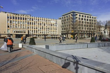 Haskovo, Bulgaristan - 1 Şubat 2019: Bulgaristan 'ın Haskovo kentinin şaşırtıcı Panoramik manzarası