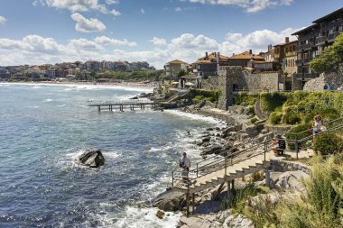 SOZOPOL, BULGARIA -  AUGUST 10, 2018: Typical Street and Building at Old town of Sozopol, Burgas Region, Bulgaria