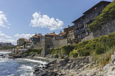 SOZOPOL, BULGARIA -  AUGUST 10, 2018: Typical Street and Building at Old town of Sozopol, Burgas Region, Bulgaria