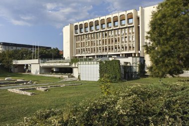 STARA ZAGORA, BULGARIA - 5 Ağustos 2018: Bulgaristan 'ın Stara Zagora kentinin merkezi Panorama
