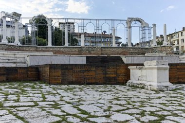 STARA ZAGORA, BULGARIA - 5 Ağustos 2018: Bulgaristan 'ın Stara Zagora kentinin merkezi Panorama