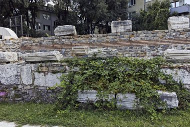 STARA ZAGORA, BULGARIA - 5 Ağustos 2018: Bulgaristan 'ın Stara Zagora kentinin merkezi Panorama