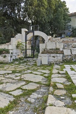 STARA ZAGORA, BULGARIA - 5 Ağustos 2018: Bulgaristan 'ın Stara Zagora kentinin merkezi Panorama