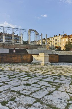 STARA ZAGORA, BULGARIA - 5 Ağustos 2018: Bulgaristan 'ın Stara Zagora kentinin merkezi Panorama