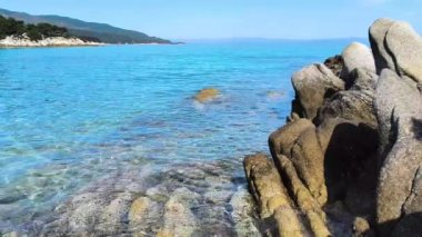 Orange Beach, Chalkidiki, Orta Makedonya ve Yunanistan yakınlarındaki Sithonia kıyı şeridinin inanılmaz manzarası