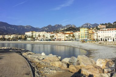 MENTON, FRANCE - 27 Ocak 2024: Menton, Provence Alpes-Cote d 'Azur, Fransa Panoraması