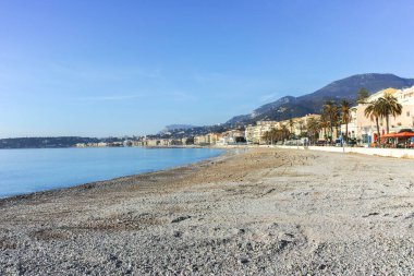MENTON, FRANCE - 27 Ocak 2024: The Old Town of Menton, Provence Alpes-Cote d 'Azur, Fransa