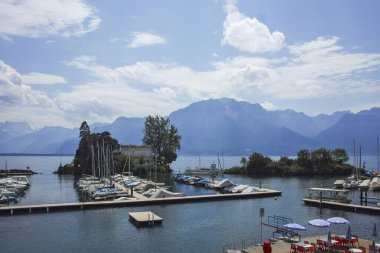MONTREUX, SWitzERLAND - 19 Haziran 2023: Montreux, Vaud Kantonu, İsviçre Yaz Panoraması