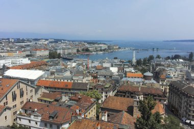 GENEVA, SWitzERLAND - 20 Haziran 2023: İsviçre 'nin Cenevre kentinin şaşırtıcı Panoramik manzarası