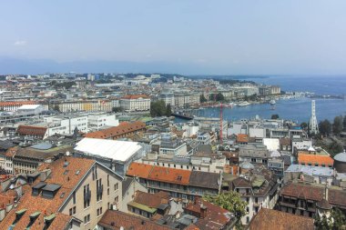 GENEVA, SWitzERLAND - 20 Haziran 2023: İsviçre 'nin Cenevre kentinin şaşırtıcı Panoramik manzarası
