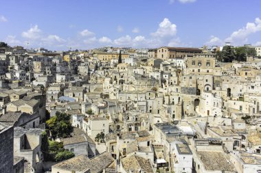 Matera 'nın muhteşem manzarası, Basilicata Bölgesi, İtalya