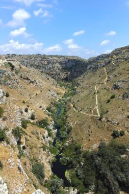 Matera 'nın muhteşem manzarası, Basilicata Bölgesi, İtalya