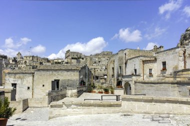 Matera 'nın muhteşem manzarası, Basilicata Bölgesi, İtalya