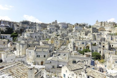 Matera 'nın muhteşem manzarası, Basilicata Bölgesi, İtalya