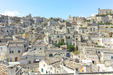 Matera 'nın muhteşem manzarası, Basilicata Bölgesi, İtalya
