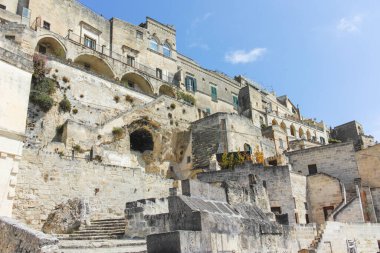 Matera 'nın muhteşem manzarası, Basilicata Bölgesi, İtalya