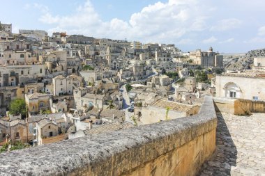Matera 'nın muhteşem manzarası, Basilicata Bölgesi, İtalya