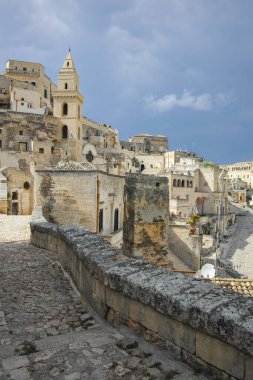 Matera 'nın muhteşem manzarası, Basilicata Bölgesi, İtalya