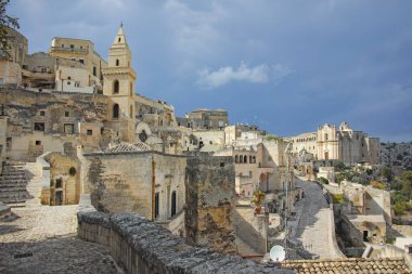 Matera 'nın muhteşem manzarası, Basilicata Bölgesi, İtalya