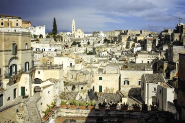 Matera 'nın muhteşem manzarası, Basilicata Bölgesi, İtalya
