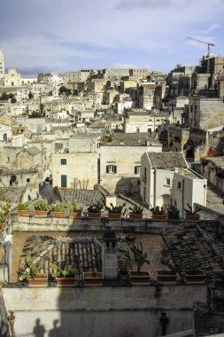 Matera 'nın muhteşem manzarası, Basilicata Bölgesi, İtalya