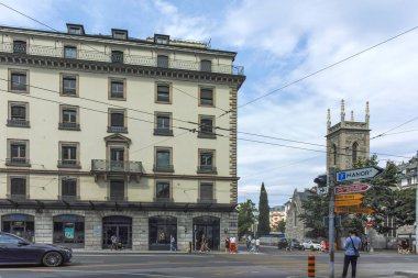 GENEVA, SWitzERLAND - 18 Haziran 2023: İsviçre 'nin Cenevre kentinin panoramik manzarası