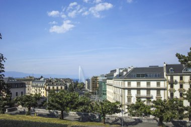 GENEVA, SWitzERLAND - 18 Haziran 2023: İsviçre 'nin Cenevre kentinin panoramik manzarası