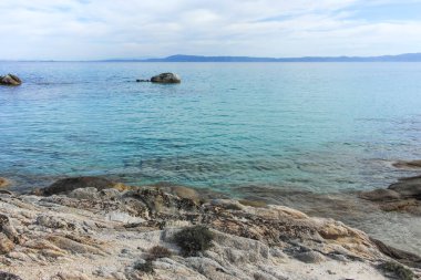 Orange Beach, Chalkidiki, Orta Makedonya ve Yunanistan yakınlarındaki Sithonia kıyı şeridinin inanılmaz manzarası