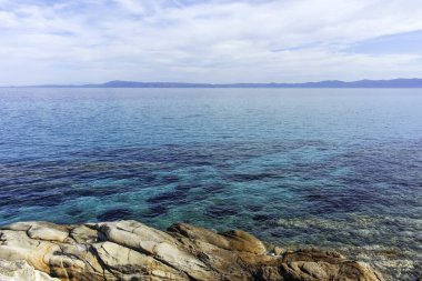 Orange Beach, Chalkidiki, Orta Makedonya ve Yunanistan yakınlarındaki Sithonia kıyı şeridinin inanılmaz manzarası