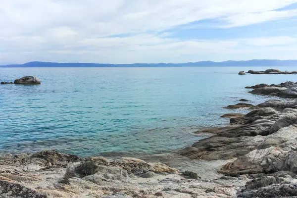 Orange Beach, Chalkidiki, Orta Makedonya ve Yunanistan yakınlarındaki Sithonia kıyı şeridinin inanılmaz manzarası
