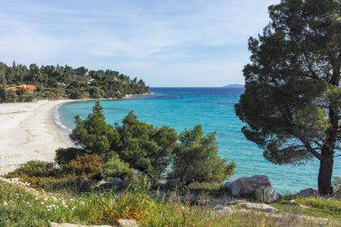 Koviou Sahili yakınlarındaki Sithonia kıyı şeridi, Chalkidiki, Orta Makedonya, Yunanistan