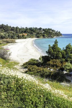 Koviou Sahili yakınlarındaki Sithonia kıyı şeridi, Chalkidiki, Orta Makedonya, Yunanistan