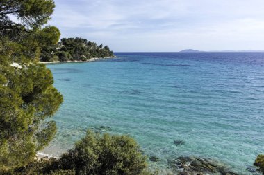 Koviou Sahili yakınlarındaki Sithonia kıyı şeridi, Chalkidiki, Orta Makedonya, Yunanistan