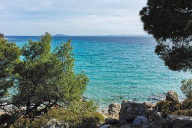 Koviou Sahili yakınlarındaki Sithonia kıyı şeridi, Chalkidiki, Orta Makedonya, Yunanistan