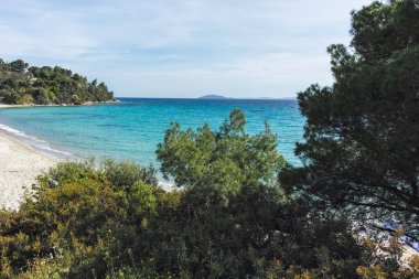 Koviou Sahili yakınlarındaki Sithonia kıyı şeridi, Chalkidiki, Orta Makedonya, Yunanistan
